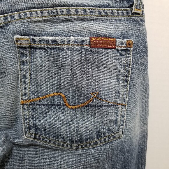 7FAM jeans 26 bootcut lightly distressed low rise 100% cotton denim whiskered - Picture 10 of 15